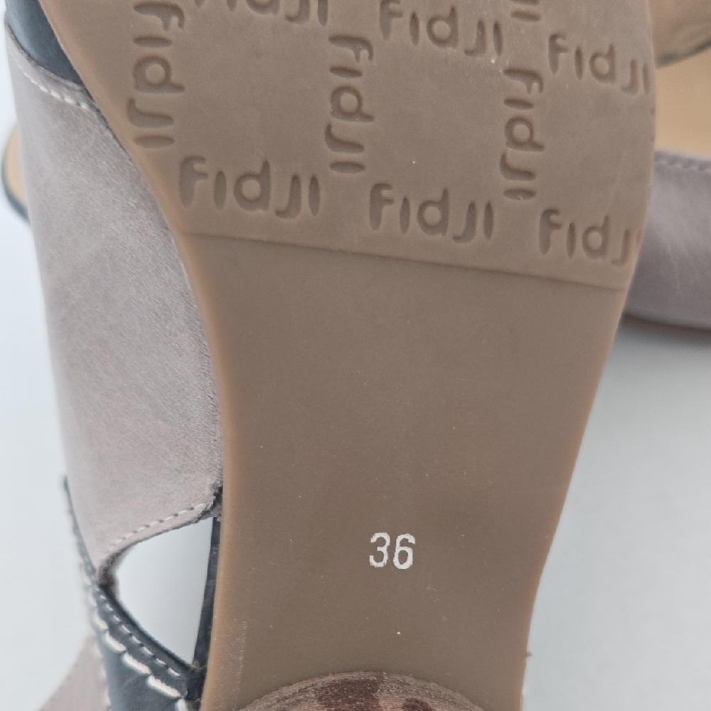 Fidji Black Gray Leather Suede Mary Jane Slingback Heels - Picture 6 of 6